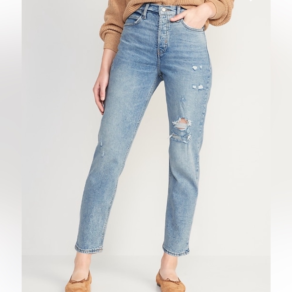 Old Navy Sky-Hi Straight Ripped Jeans